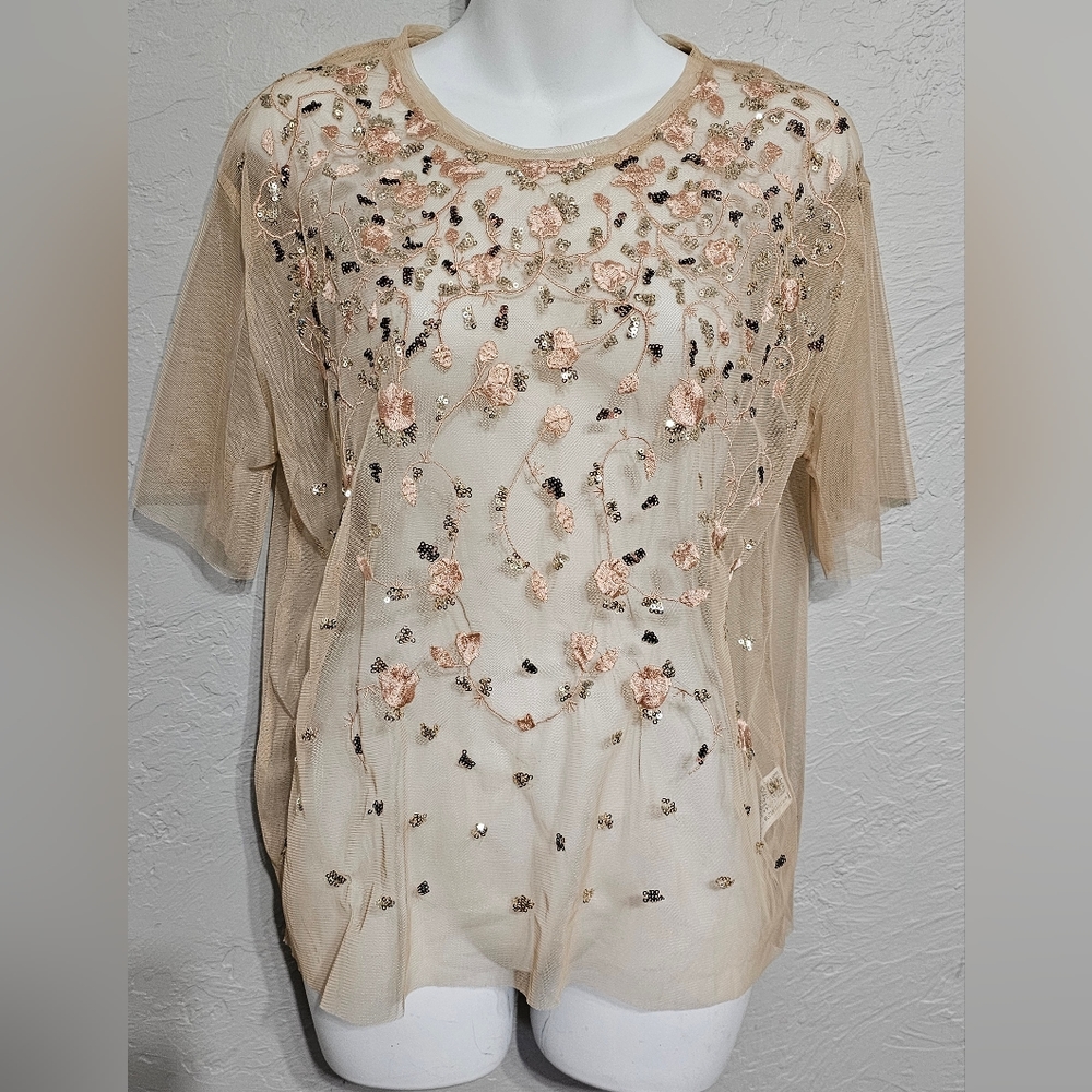 Zara sheer gold top size small